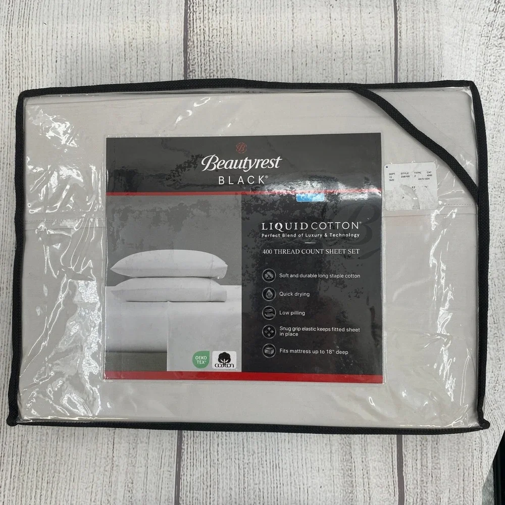 Beautyrest Black Sheet Set Queen Antarctica Gray Liquid Cotton 400TC Deep Pocket